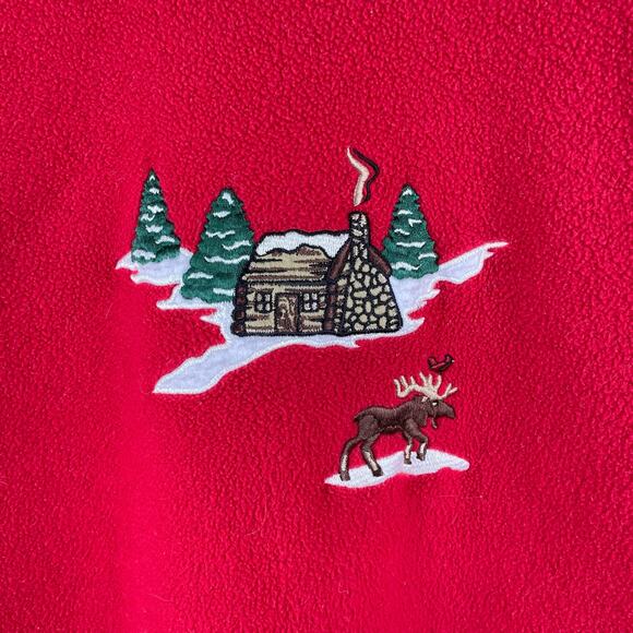 Vintage C&B Sport Fleece Winter Cabin Sweatshirt Christmas Sweater Red Mockneck - Picture 6 of 11